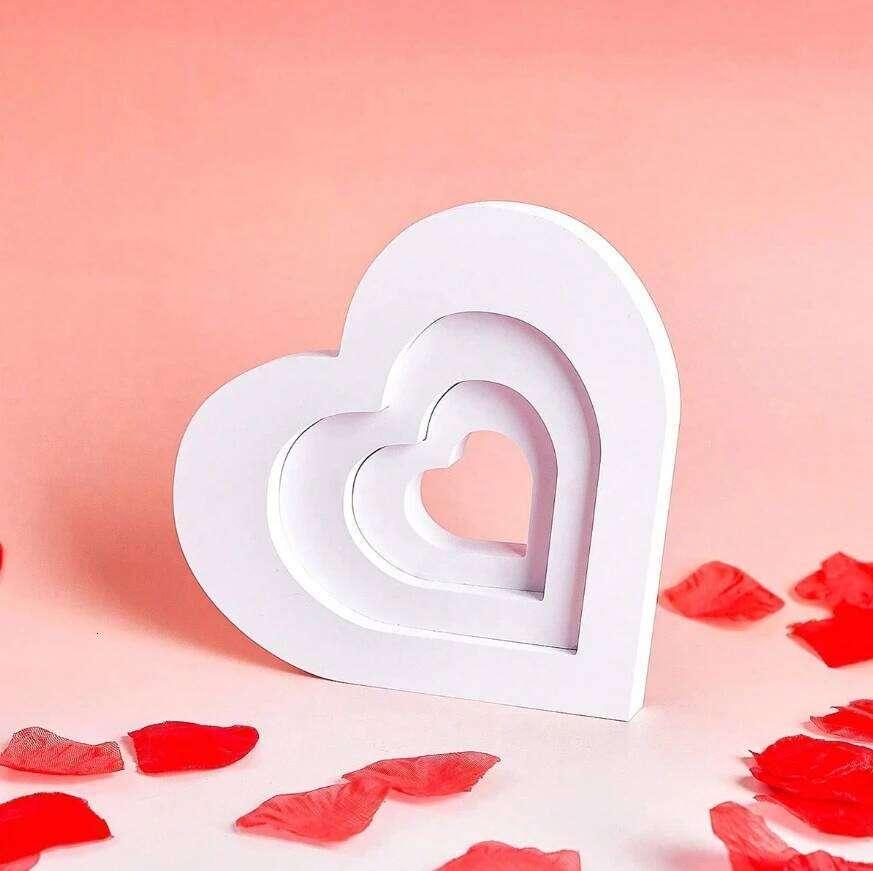 3pcs White Decorative Items, Creative Minimalist Heart Shaped PVC Decorations And Signs, Multifunctional Home Desk Y260202