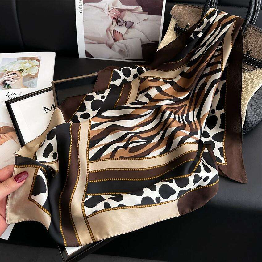70x70cm Simple Presbyopia Printing Floral imitate Silk Scarf Headband for Women Gift Fashion Long Handle Bag Scarves Paris Shoulder Tote Luggage Ribbo