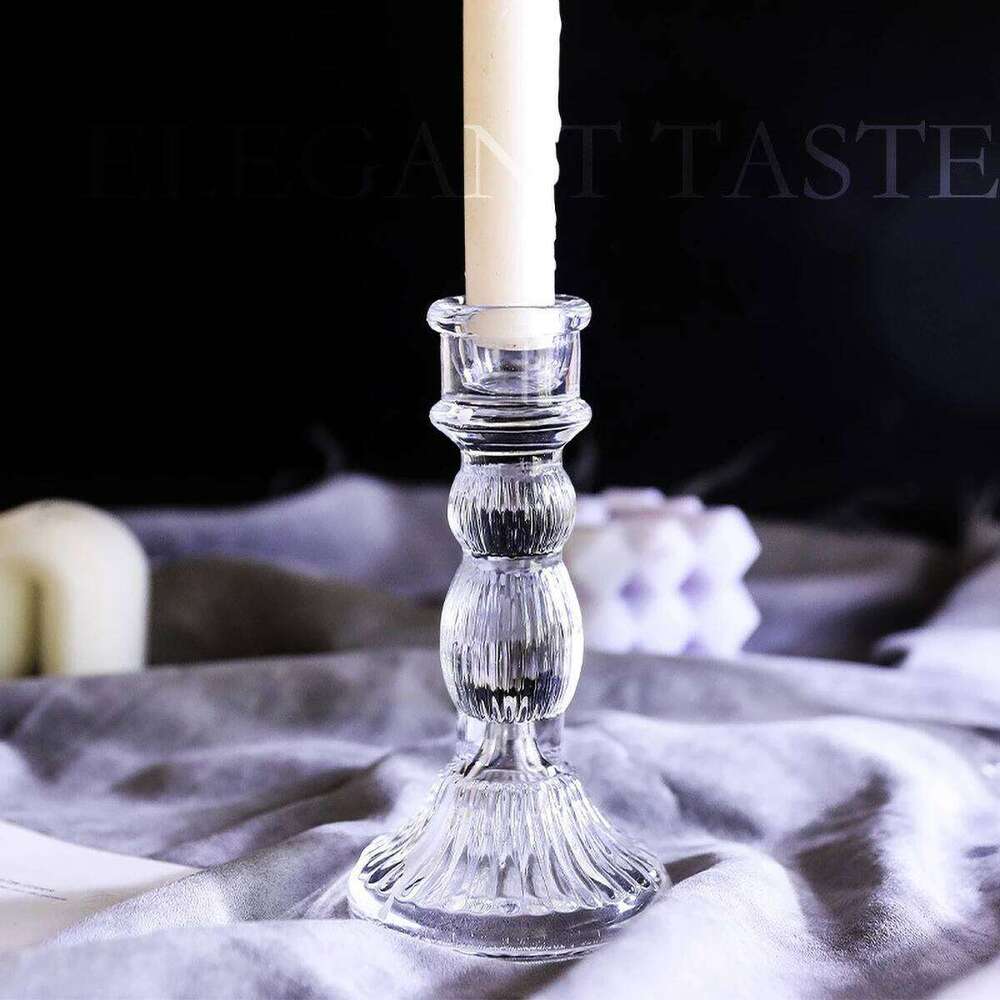 Glass Candle Wick Holder Clear Pillar Table Design Candlestick for Dining Decor Y260131
