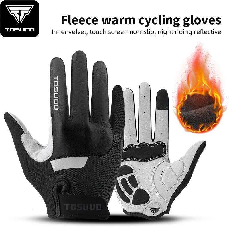 TOSUOD winter Cycling MTB Full Finger Bike Touch Screen Non-Slip Silicone Palm Rest Driving Riding Gloves XJ260202