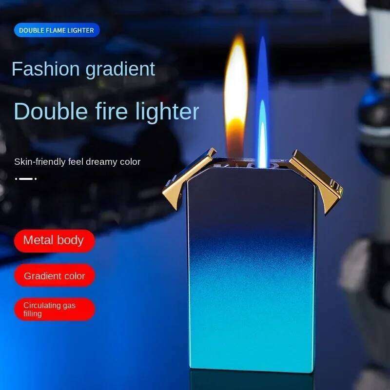 New Dual Fire Straight Into Open Blue Flame Butane Gas Lighter Cigarette Accessories W260202