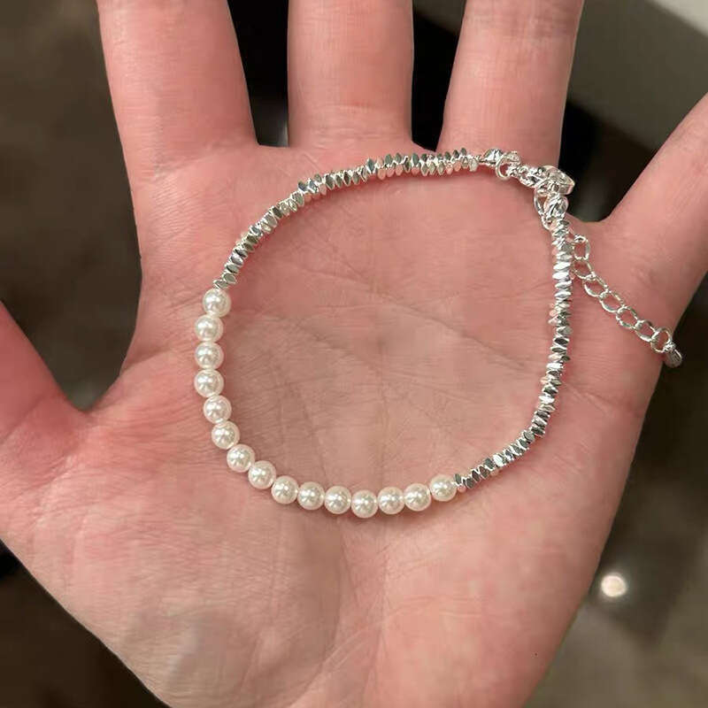 S925 pure silver spliced broken silver pearl bracelet, fashionable, simple, luxurious, cool and natural freshwater pearl bracelet