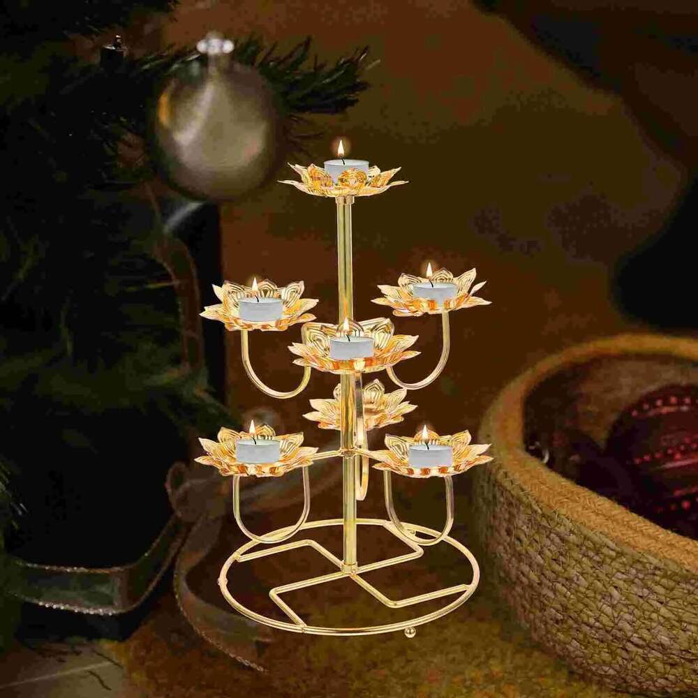 Ghee Lamp Holder Candlestick for Temple Lotus Shaped Candleholder Craft Ornaments Lantern Decorative Metal Butter Y260131