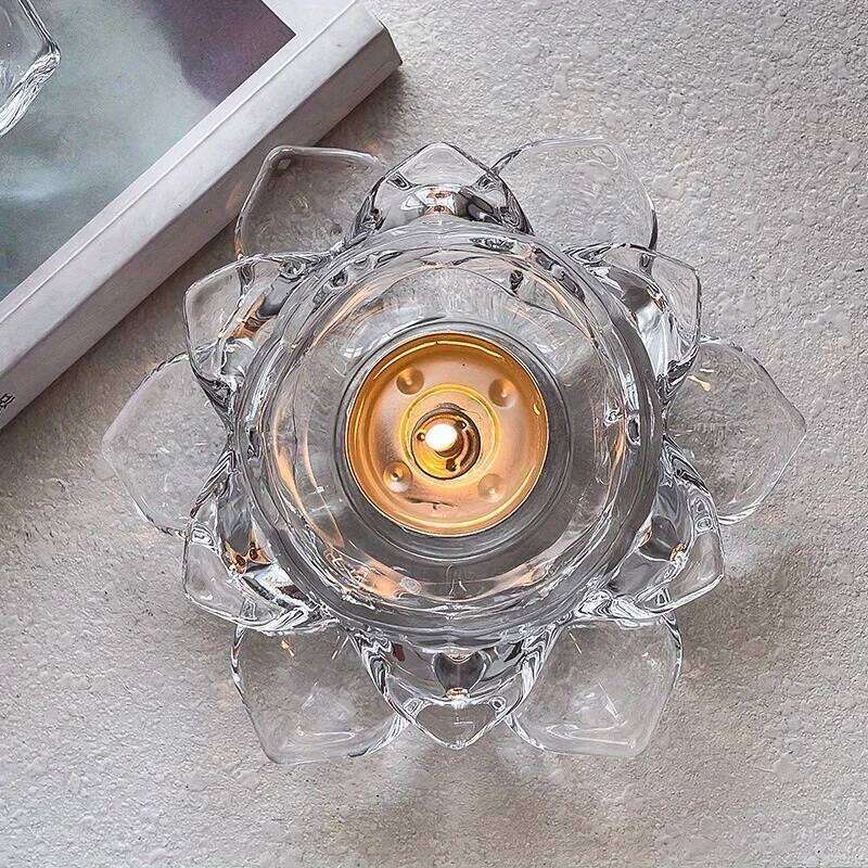 1PC Chinese Style Lotus Crystal Glass Holder Romantic Candlelight Dinner Base Bar Transparent and Minimalist Candle Cup Y260131