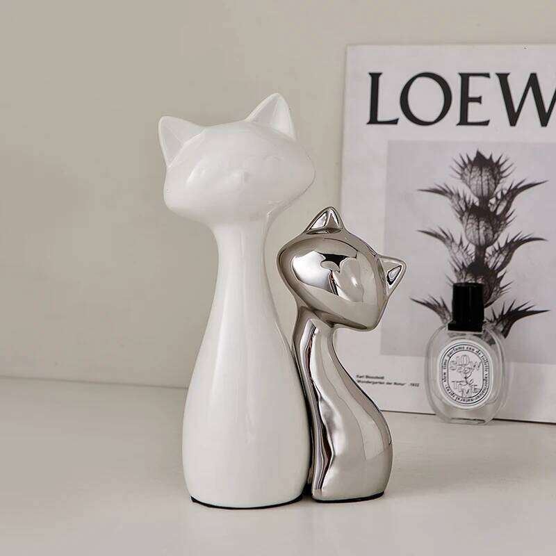 Artisan Cat Sculpture Minimalist CeramicDecor for Shelves & EntrywayWhimsicalFelineAccent with GoldLeafUniqueHomeOfficeGift Y260202