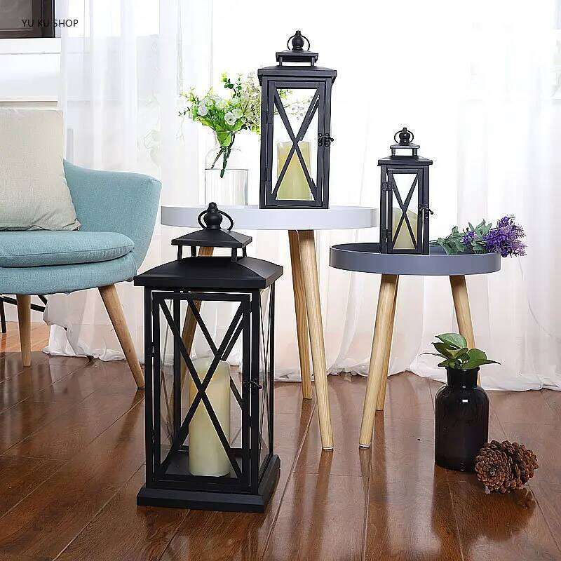 Windproof Lantern Glass Candle Holders Metal Large Black Wedding Modern Design Moroccan Candlestick Decoracion Hogar Home Decor Y260131