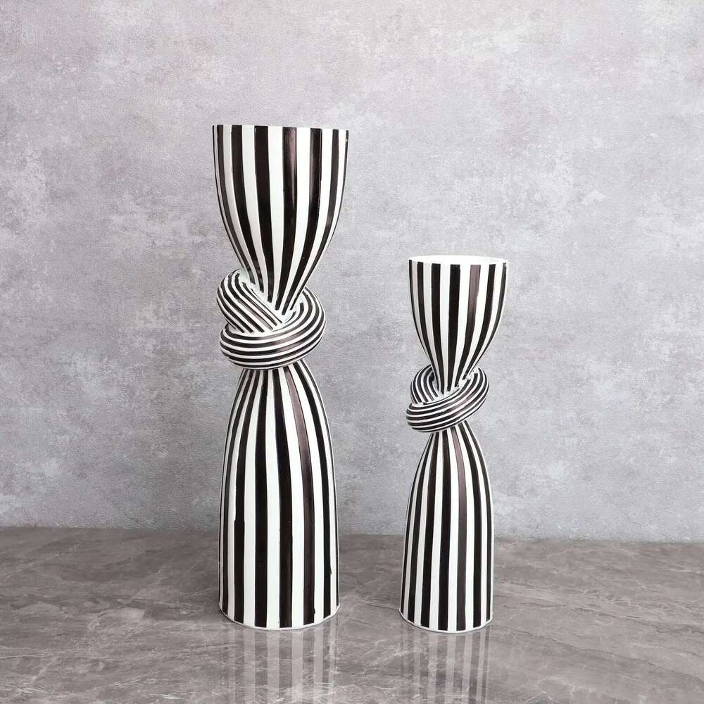 Black and White Striped Twisted Rope Knot Single Candle Holder, Resin, Dining Table Wedding Center Decoration, Modern Decoration Y260131