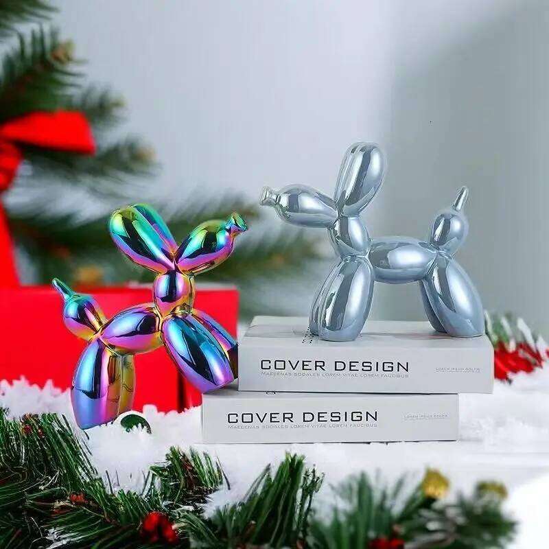 ceramics Balloon Dog Sculpture Home Decor room Decoration Accessories Office Nordic Animal Decorative Sculptures and Figurines Y260202