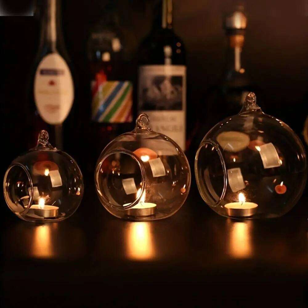 Glass Art Hollow Ball Container Heat-resistant Artistic Atmosphere Wedding Candle Holder Hanging Transparent Y260131