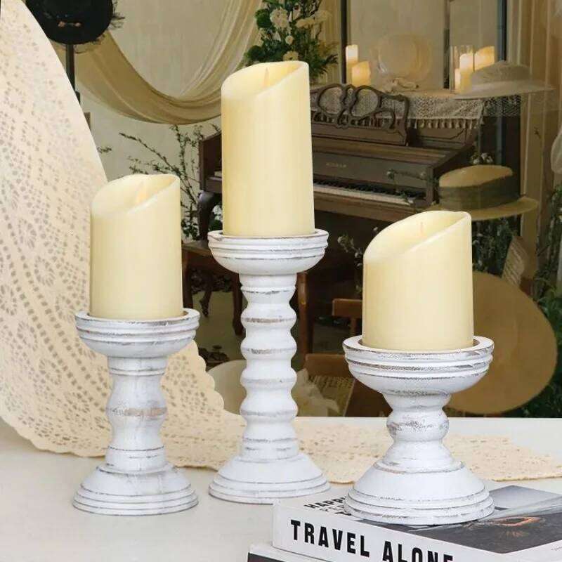 3PC Set New Style Retro Wooden Container Desktop Decoration Home Decor Wedding Candle Holder Festival Gift Y260131