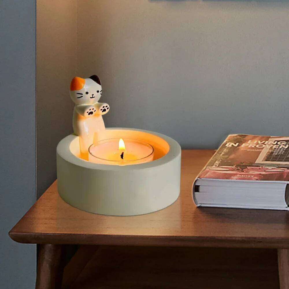 Kitten Cute Cat Creative Aromatherapy Candle Holder Durable High Tempe Cartoon Candlestick Decorations Y260131