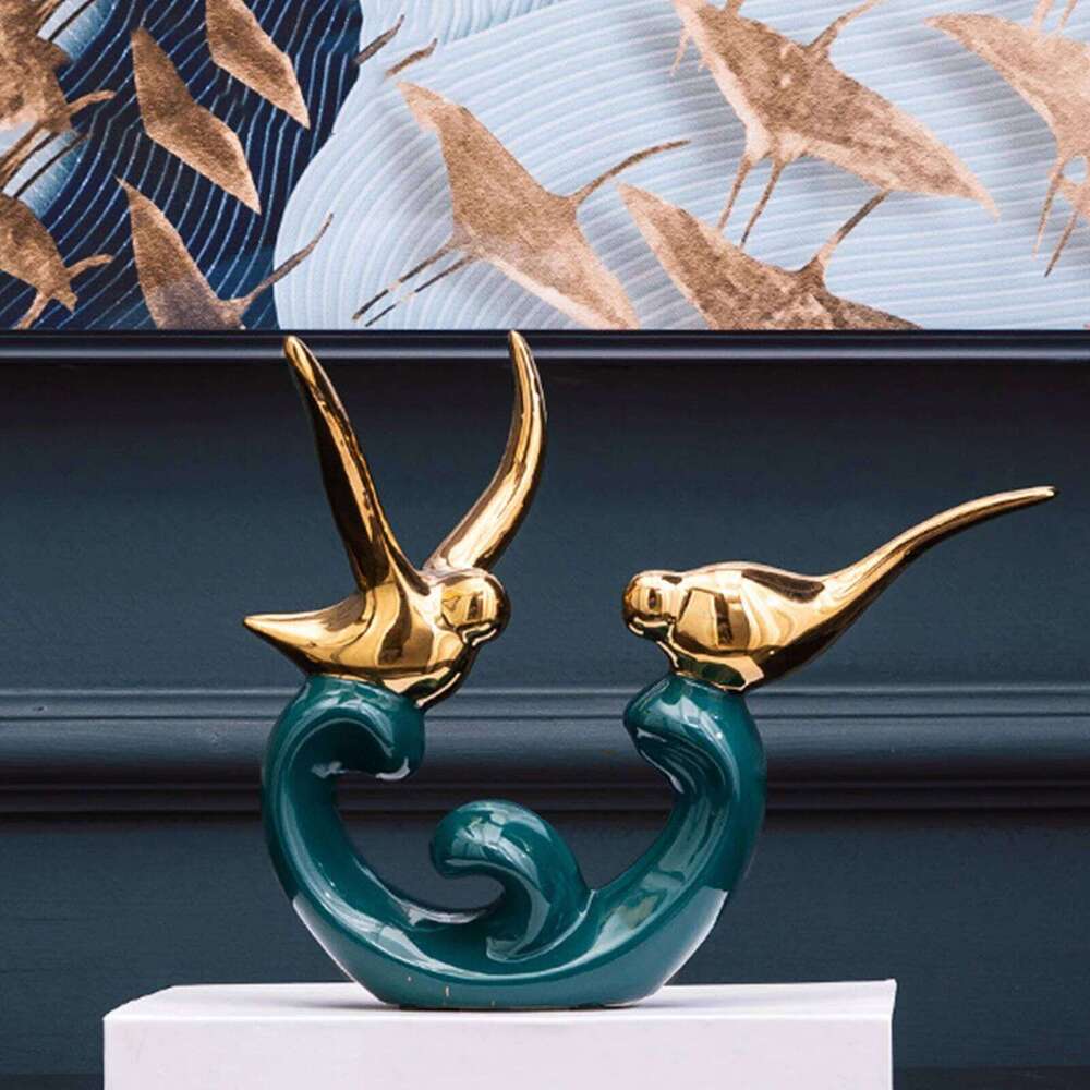 Nordic Ceramic Couple Birds Statues Modern Art Sculpture Valentine's Day Ornament for Living Room Entrance Tea Table Decoration Y260202