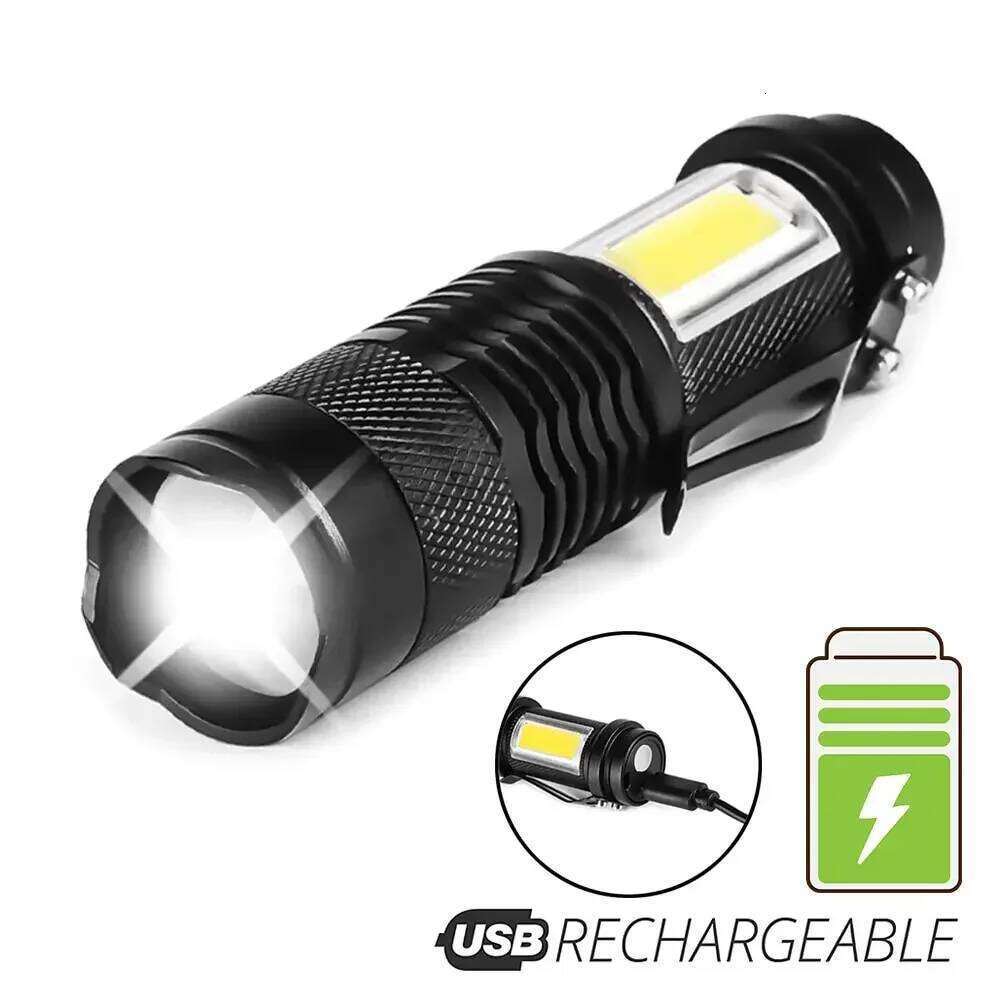 Mini Rechargeable LED Flashlight Use XPE COB Lamp Bead Double Source Flash Light for Adventure Camping Fishing Mountaineer H2601311
