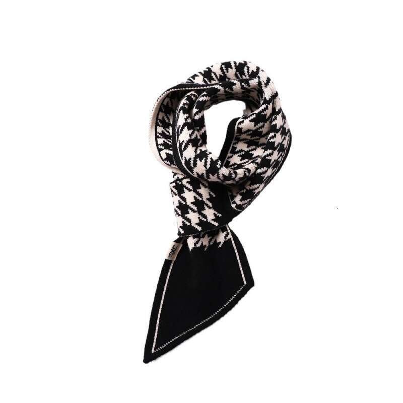 Fashionable Knitted Scarf Houndstooth Narrow Long Strip Design Outdoor Home Use Versatile Warm Decorative Autumn Winter Women Korean Style Daily Fashi