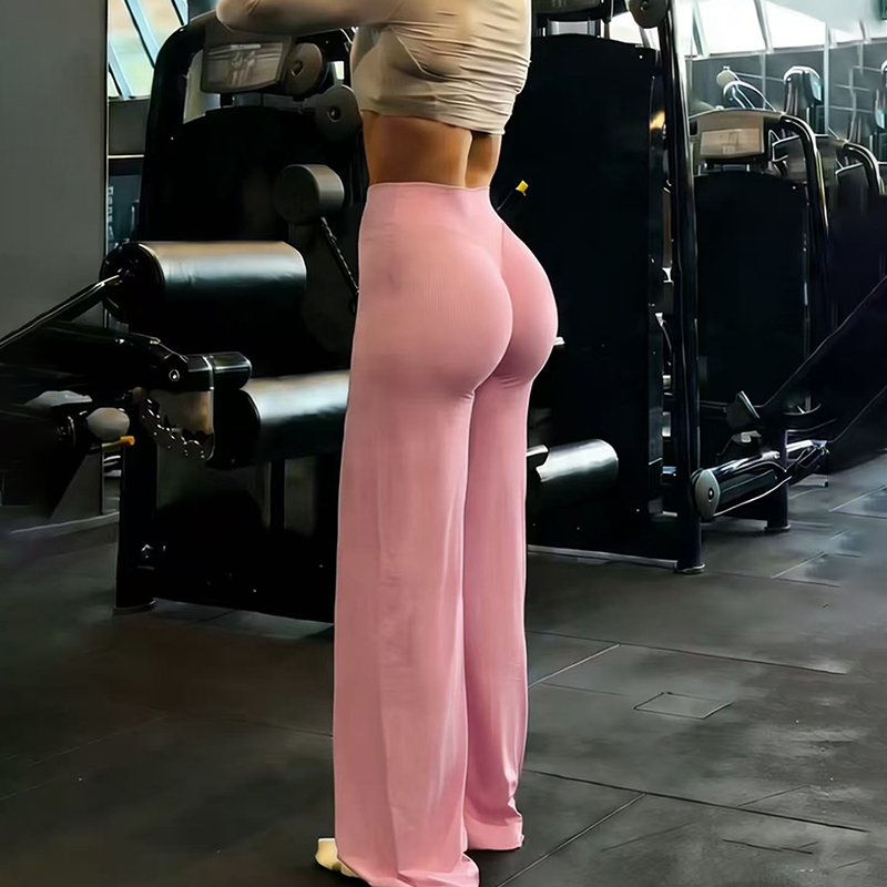Gym Workout Wide Leg Leggings Women High Waist Tummy Control Loose Yoga Pants Woman Gray Hip Lifting Straight Sports Trousers