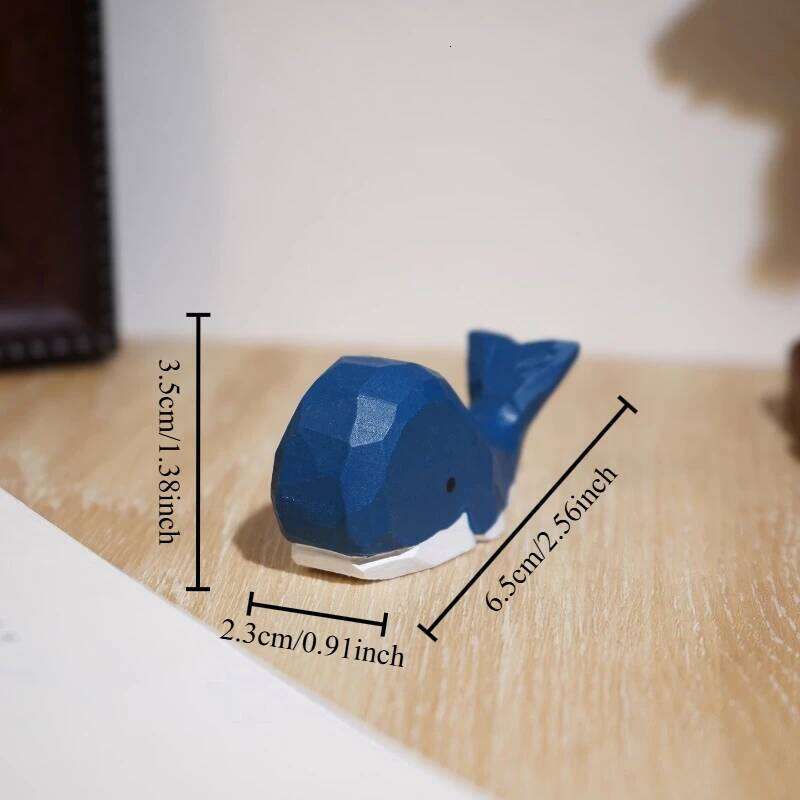 1PC Miniature Curved Tail Blue Whale Handmade Wood Sculpture Marine Organism Figurines Office Bookshelf Craft Bedroom Decoration Y260202