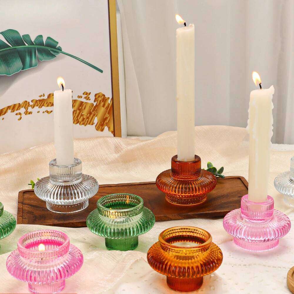 Colorful European Vertical Pattern Candle Holder Lantern Candlesticks Home Decor Wedding Party Table Centerpiece Decoration Y260131