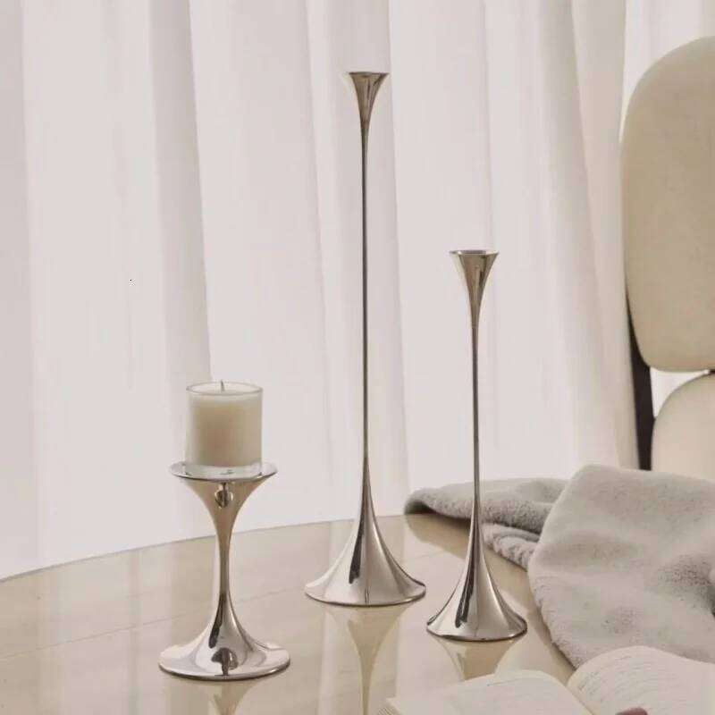 Silver Candlestick,Wedding Party Christmas Festival Dining Table Decor,Home Metal Candle Holder Photo Prop Y260131