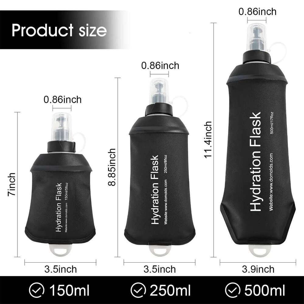 2PC150ml Flask, TPU Collapsible Soft Hydration Pack, Running Vest, Folding Water Bottle for Hiking Cycling Z260202