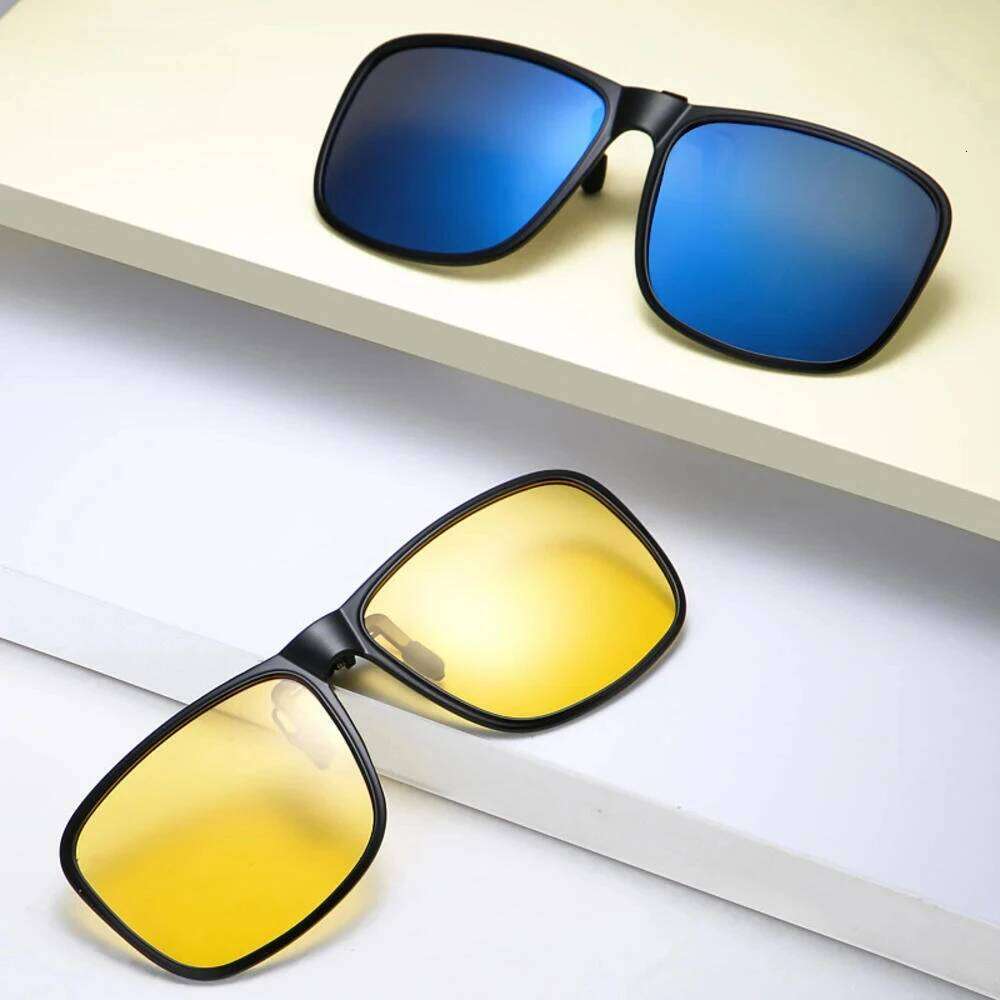 Polarized Square Men Clip On Glasses Flip-up Frames Sunglasses Covers Blue Night Vision Color Lens 2024 H260202