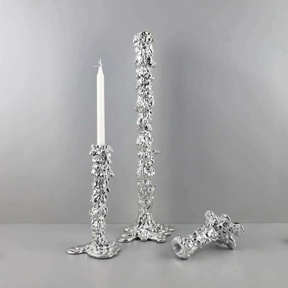 Modern Minimalist Electroplated Silver Resin Candle Holder, Centerpiece of Living Room Dining Table, Home Decoration Ornament Y260131