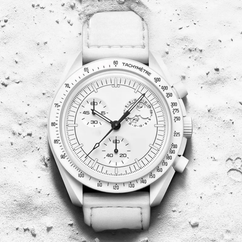 2026 NEW MOON Bioceramic Quartz Chronograph Mens Womens URANUS Watch Mission To Mercury Black Nylon Luxury MOON Watch Limited Edition master wristwatches 1965