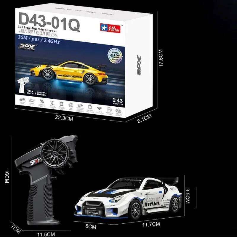 1:43 Scale RC 4WD Drift Alloy Car with Gyro Remote Control Toy for Boys Children's Christmas And Halloween Gifts Y260131
