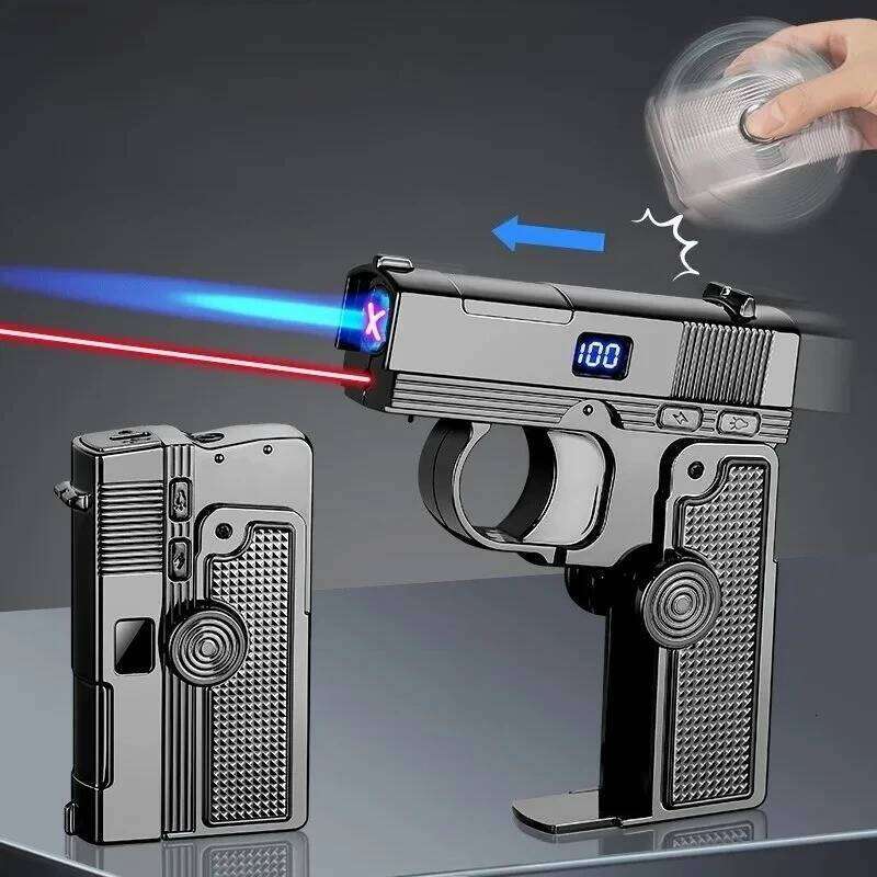 2025 Windproof Gas Electric Dual Use Laser Metal Inflatable Multifunctional Folding Rotary Lighter Men's Smoking Gift W260202