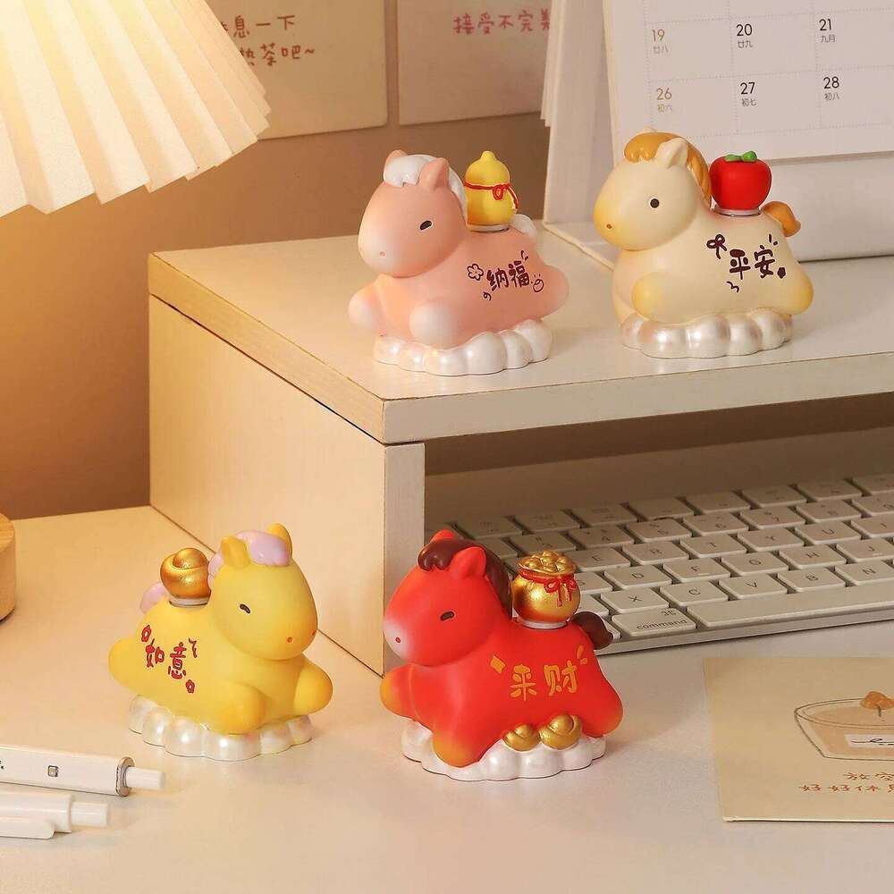 1PC Resin Figurine Cartoon Animal Statue Office Desk Ornament for Year of the Horse Collection Y260202