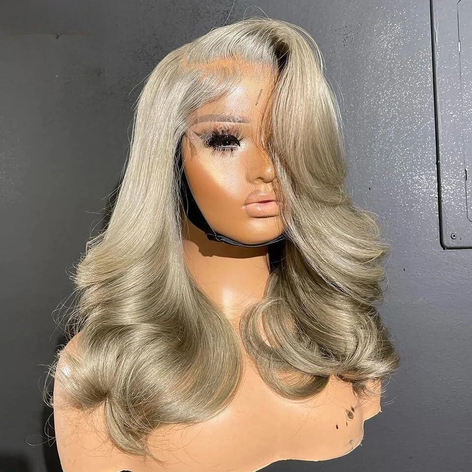 Ash Blonde Body Wave Short Bob Human Hair Wig Water Wave 13x6 Hd Lace Frontal Wig Glueless Transparent Lace Front Human Hair Wig for Women