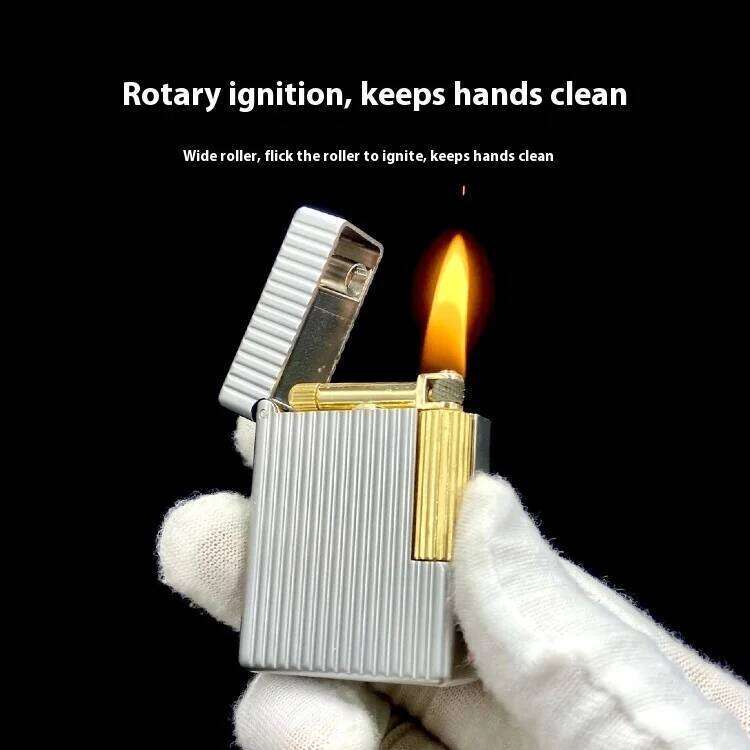 New ST30 Vertical Pearl Chrome Oil Stylish Side Sliding Cigarette Lighter, Classic Series Style Men's Gift W260202