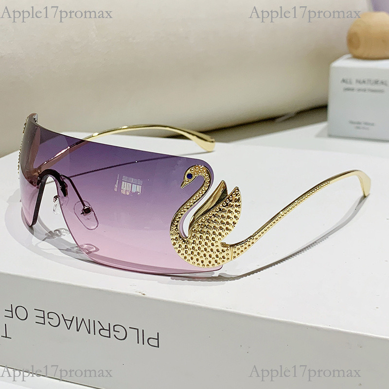 Luxury Brand Designer's 2026 New Model Of Frameless Integrated Ladies' Sunglasses With Unique Diamond-embedded Swan Leg Design, Street Style