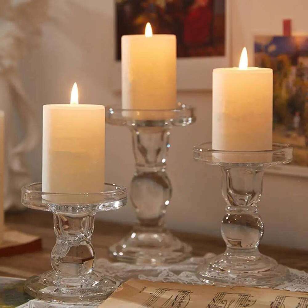 Transparent Glass Candlestick Holders, Crystal Candle Holders Pillar Stand, Gift for Birthday Christmas, Wedding Home Decor Y260131