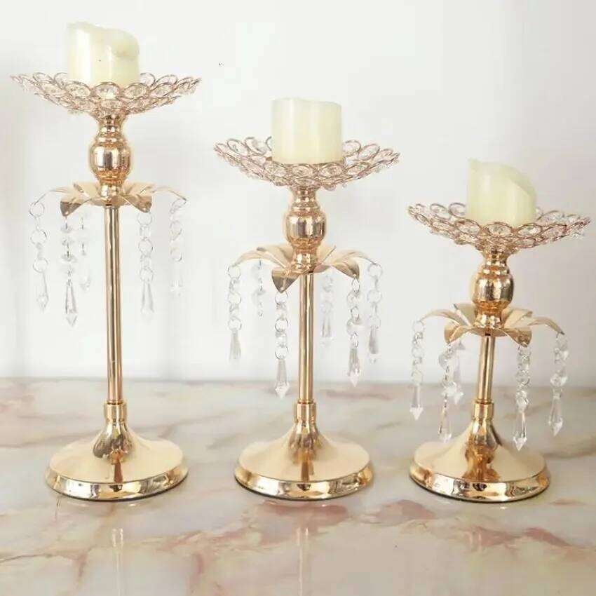 20-30CM Gold Crystal Candle Wedding Decoration Table Centerpieces Candelabra Birthday Party Flower Vase Holder Home Decor Y260131