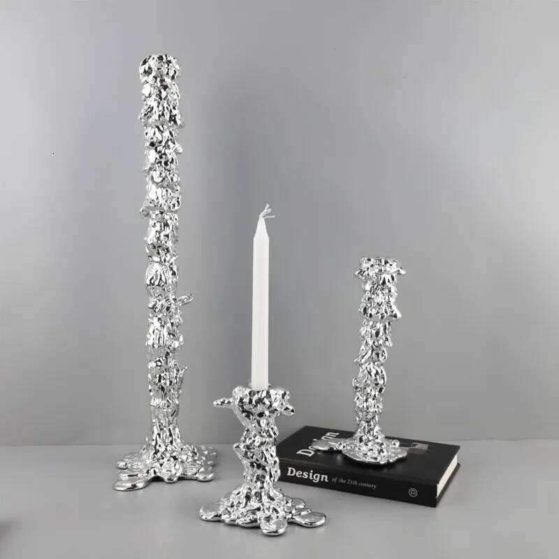 Modern Minimalist Electroplated Silver Resin Candle Holder, Centerpiece of Living Room Dining Table, Home Decoration Ornament Y260131