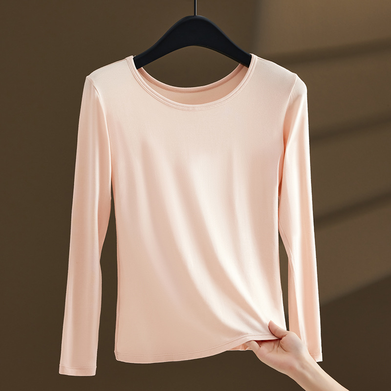 H2624 Women's Round Neck Base Layer Top for Autumn/Winter, Thin, Slim Fit, Warm, Can Be Layered Over T-Shirts, Plus Size, Moisture-Wicking and Br