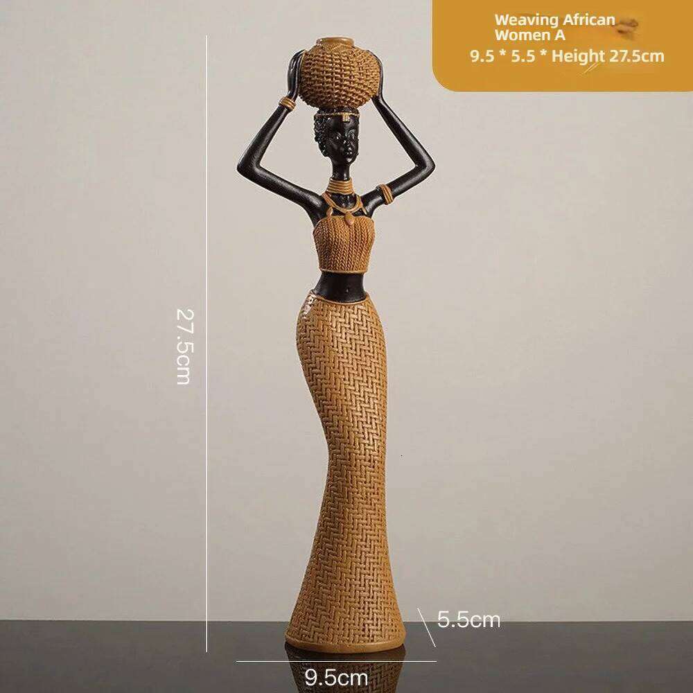 African Tribal Woman Sculpture - Hand Carved Resin Ancestor Statue, Ethno Chic Bookshelf Decor for Cultural Heritage Display Y260202