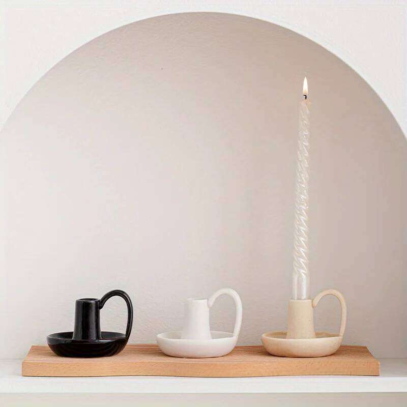 1pc Elegant Simple Modern Ceramic Candlestick Ornaments Creative Homestay Decorative Dining Table Candlelight Dinner Props Y260131