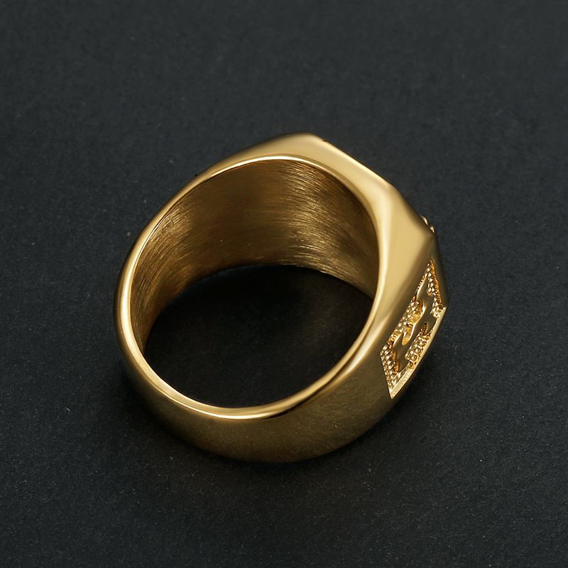 Hip Hop Square Black Oil Dripping Eagle Casting Animal Ring 316L Stainless Steel Gold Plated Jewelry