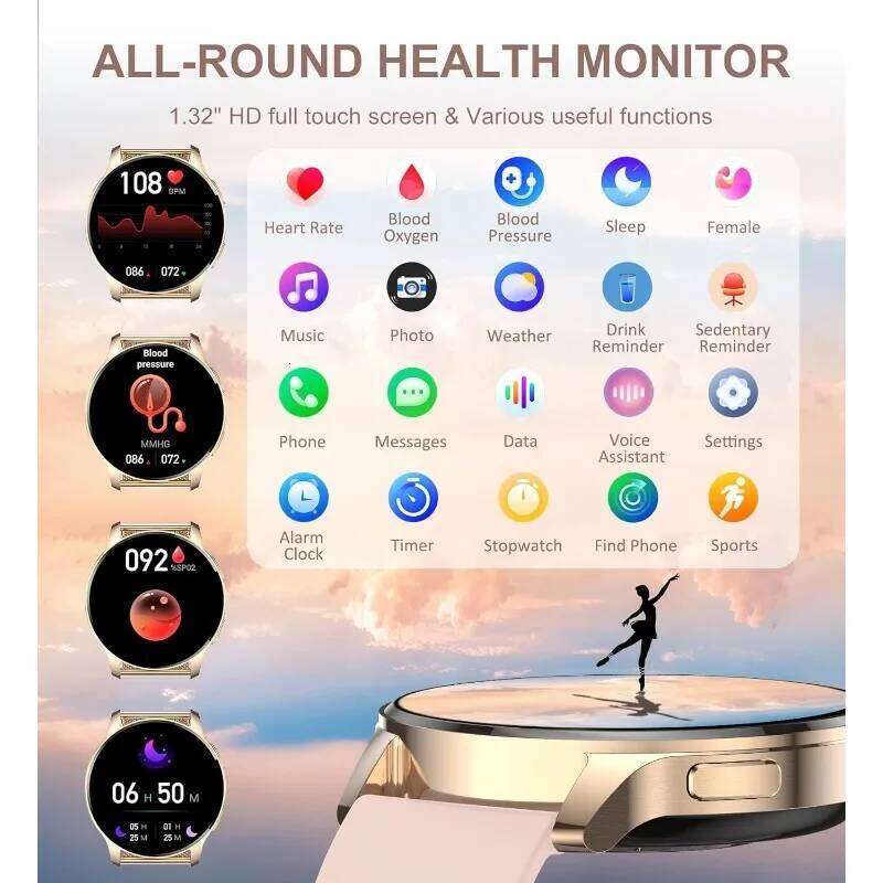 Smart Watch Women Answer/Make Call, Fitness Tracker for Android and iOS Phones Waterproof Smartwatch with 1.32" HD Full 26W0202