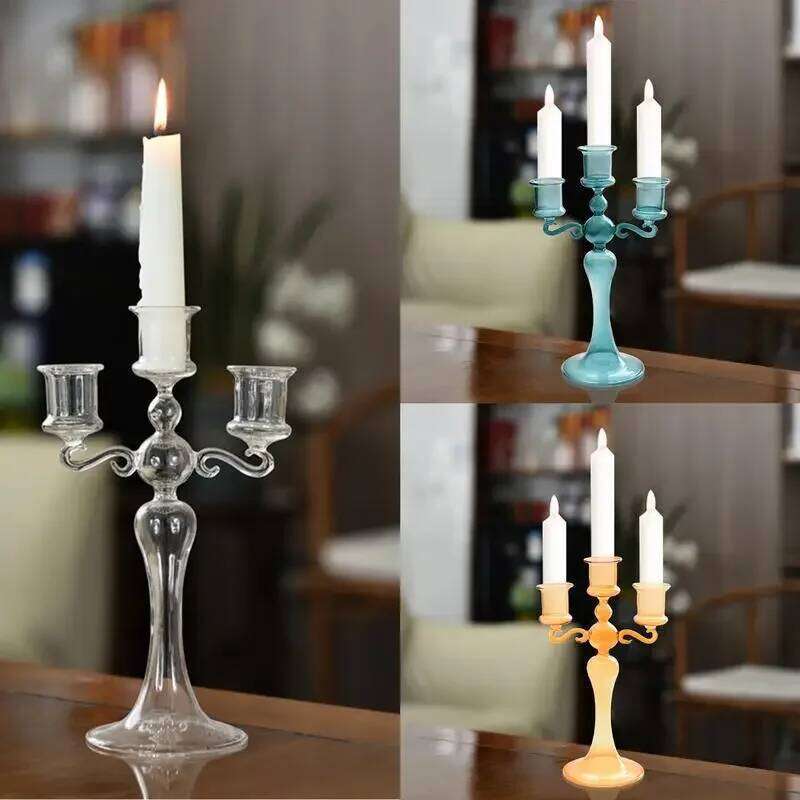 3 Heads Retro Transparent Taper Candle Holders Tall Candlesticks Decoration Party Glass Home Wedding Decor Y260131