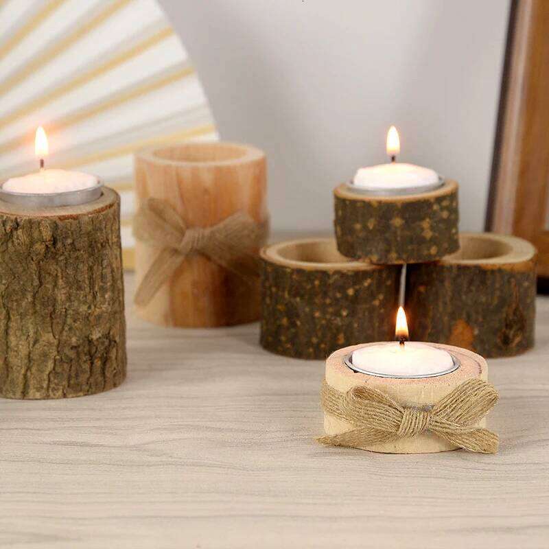 1Pcs Creative Wooden Candlestick Succulent Plants Pot Tray Candle Holder Table Desktop Decor Rustic Home Wedding Birthday Decors Y260131