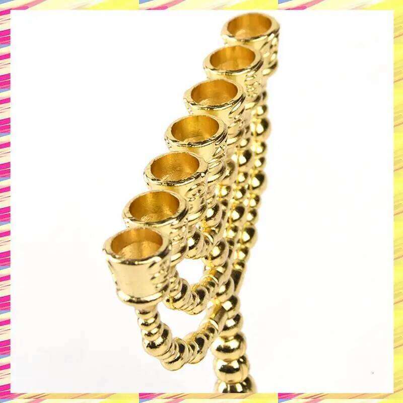 ABJJ Golden Jewish Candle-Holders Religions Candelabra Hanukkah Candlesticks 7 Branch Menorah Y260131