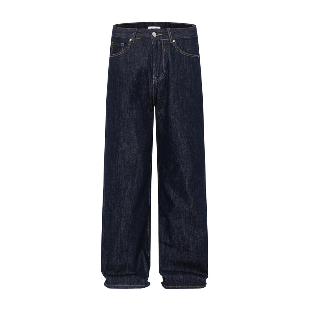 Straight-Leg Jeans Men High Street Trendy Brand Vibe Series Topstitched Pockets Simple Loose Versatile Casual Wide-Leg Pants