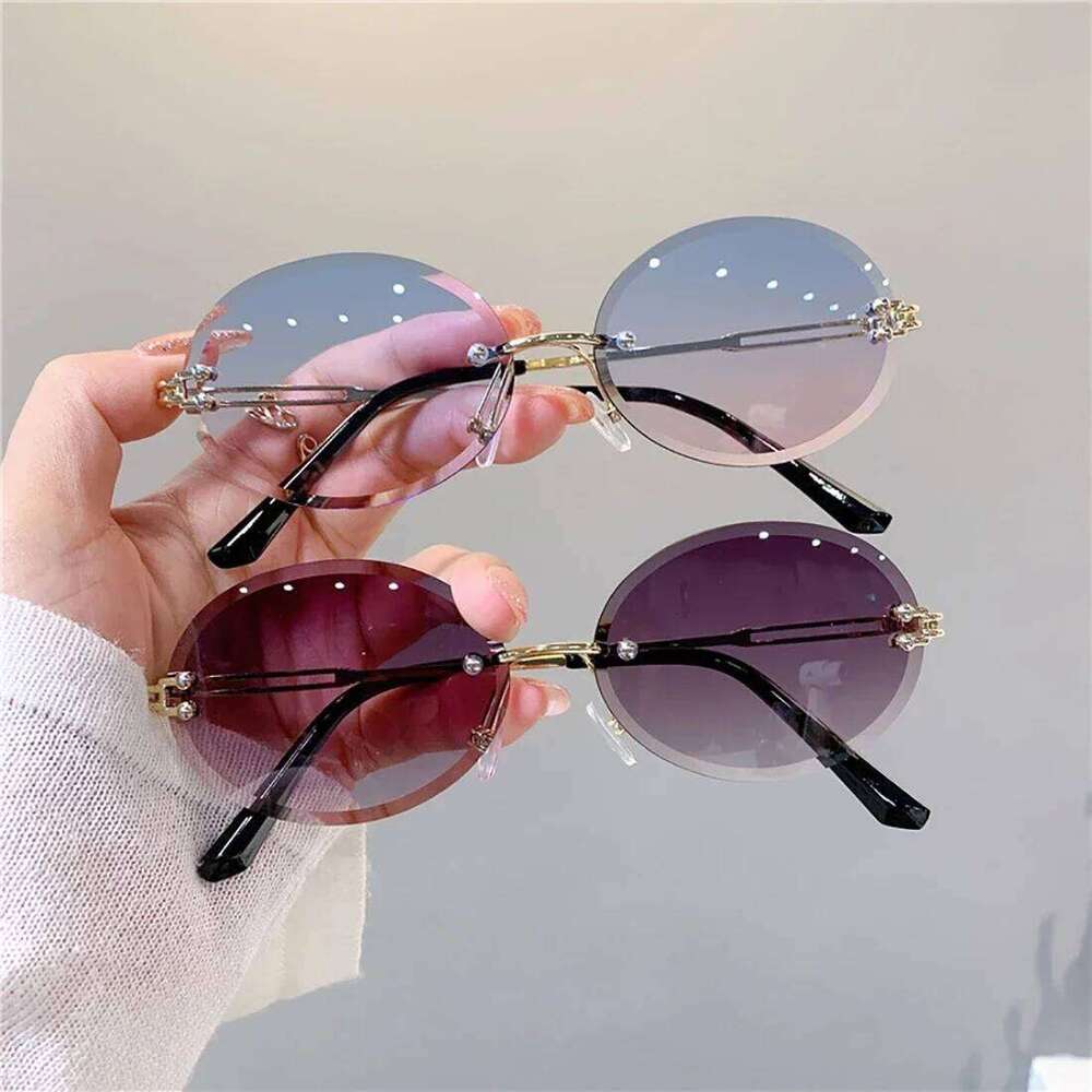 2024 Rimless Luxury Trendy Sunglasses Summer Cut-Edge Sunglass Oval Brand Designer Shades Women Sun Glasses Uv400 H260202