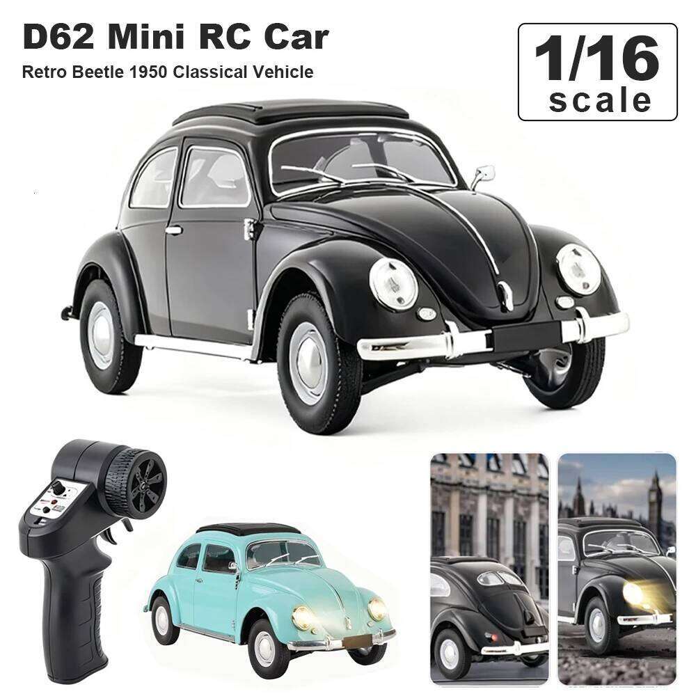 1/16 Full Scale Classical RC D62mini Remote Control Car Retro Beetle 1950 Climbing Vehicle Simulation Model Toy For Children Y260131