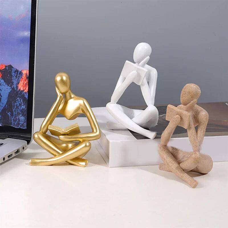 AUAU-Thinkers Sculptures, Thinkers Resin Statue Reading Ornament,Thinkers Sculpture Decoration, Modern Book Decor Y260202