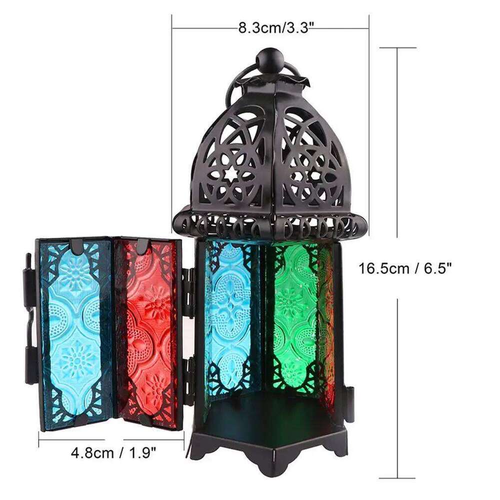 Glass Crystal Moroccan Candlestick Metal Hollow Holder Home Coffee Shop Decoration Iron Hanging Candle Lantern DIY Y260131