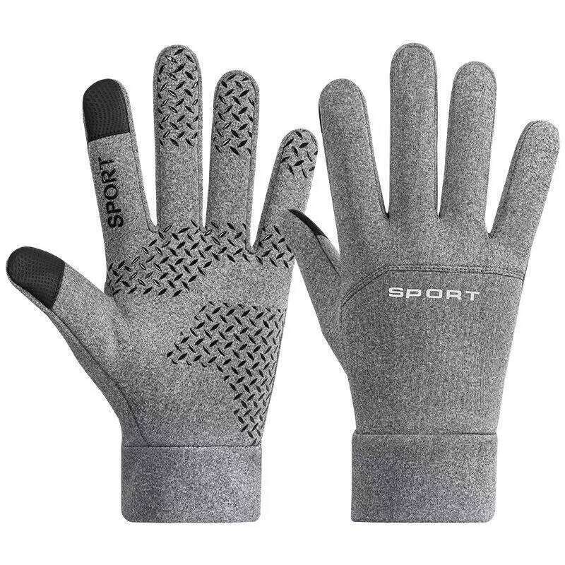 Outdoor Warm Gloves Men's Autumn and Winter Cycling Sports Full Finger Two-finger Cold-proof Non-slip Touch Screen Plush XJ260202