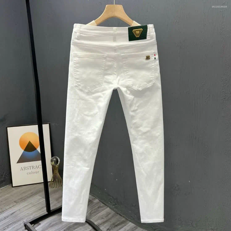 Men's Jeans High-end luxury design White Pants Simple Summer Trendy Business Clothing Cotton Small-footed Slim-fitting Man Clothes